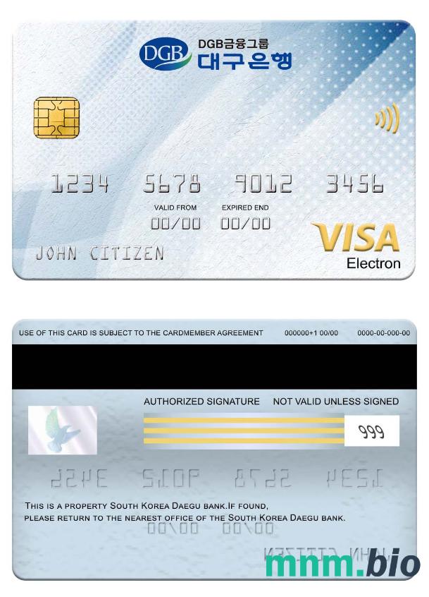 South Korea Daegu bank visa electron karta przykład w formacie PSD